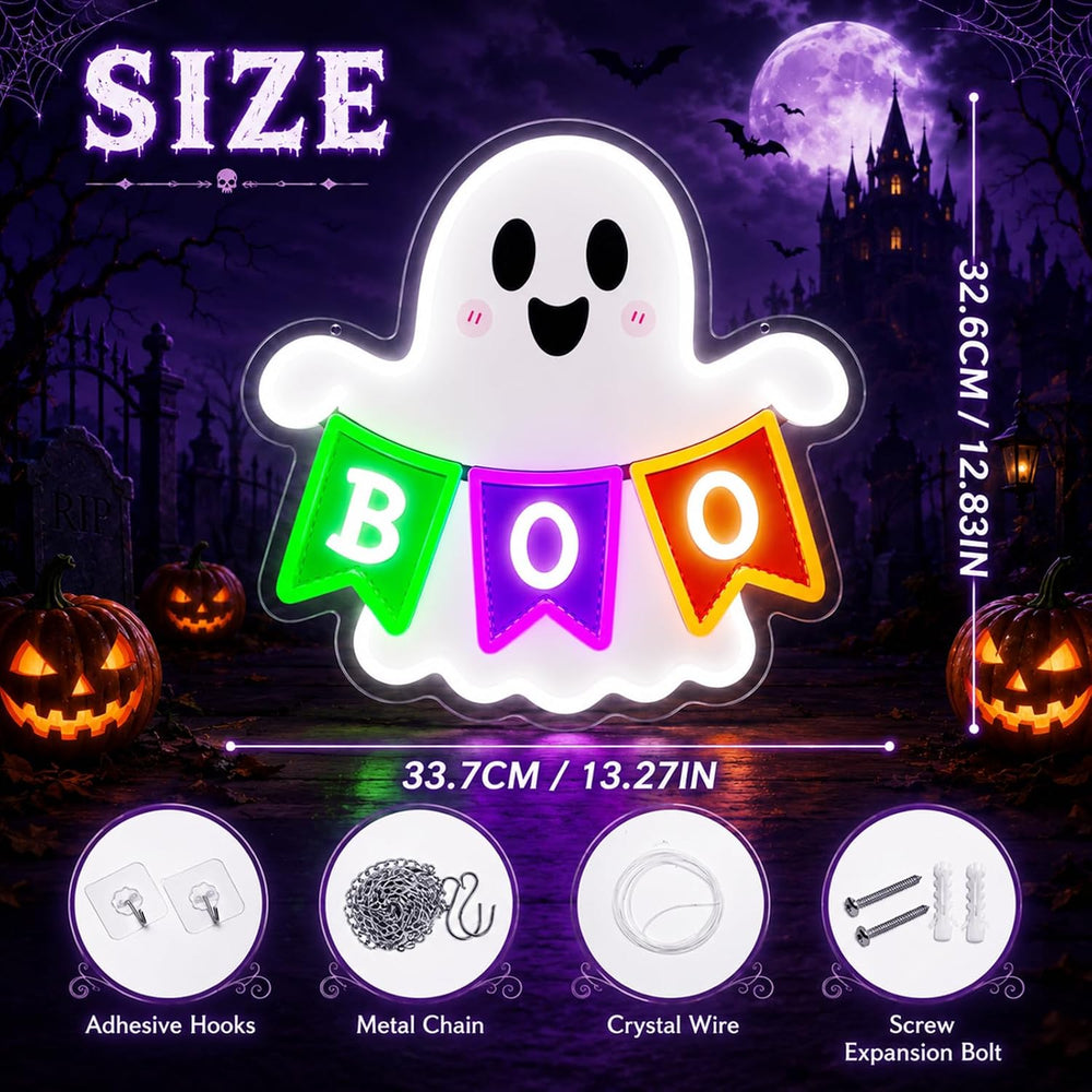 Halloween Ghost Neon Sign BOO Banner LED Neon Light Halloween Party Decor