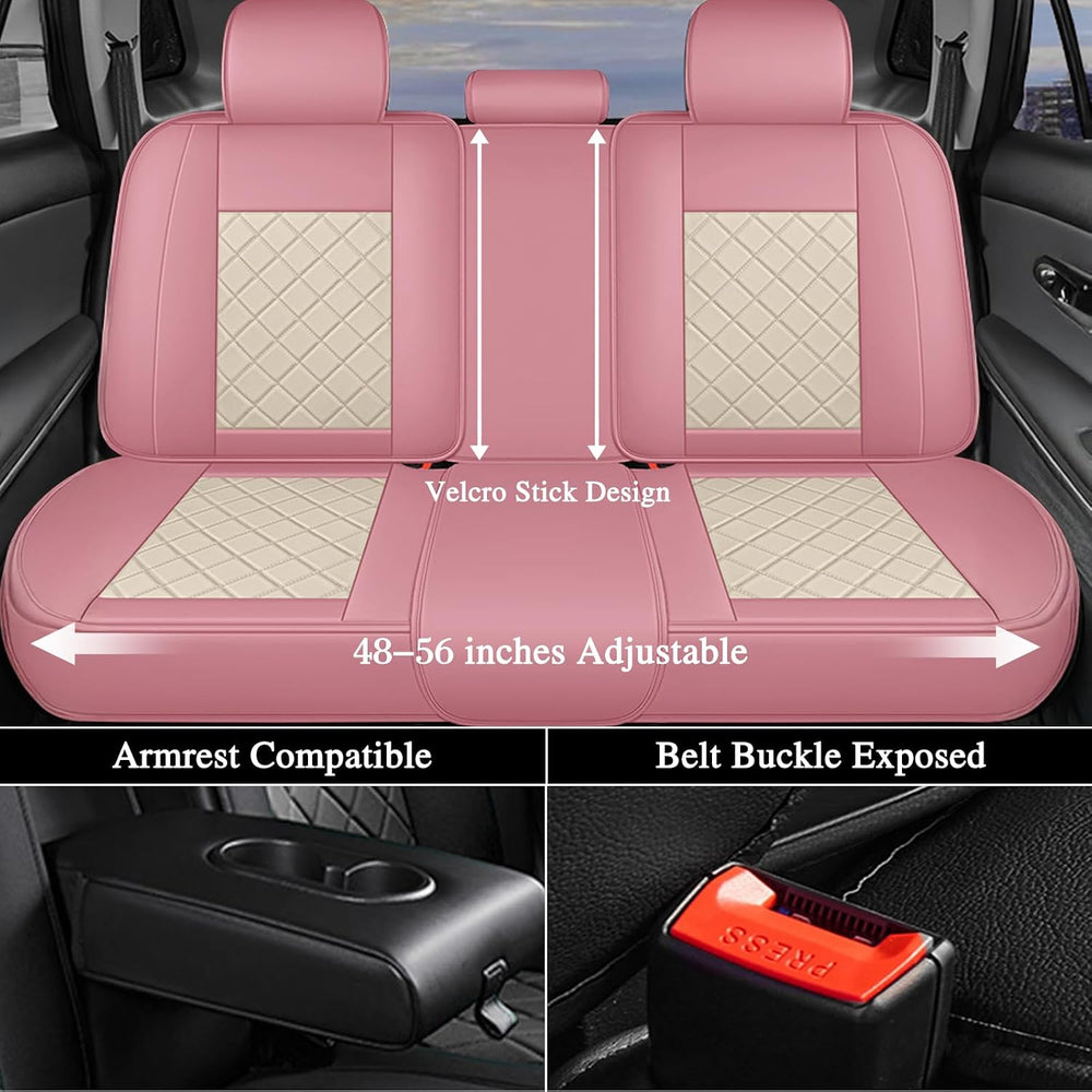 otoez Pink Car Seat Covers Full Set, Universal Leather Seat Cover 5 Seat Wate...