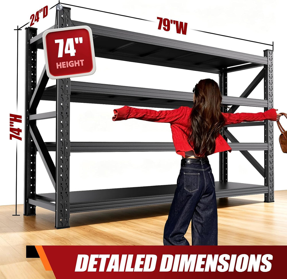 79"W Heavy Duty Storage Shelves, Adjustable Garage Shelving Unit