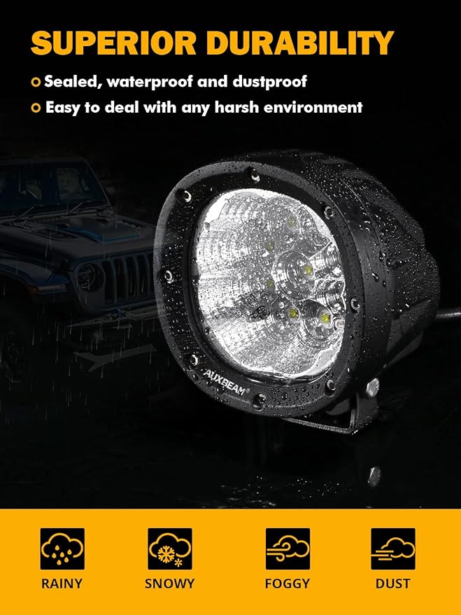 Auxbeam 4 Inch Round LED Light Pods, 90W Offroad Flood White Light Bar