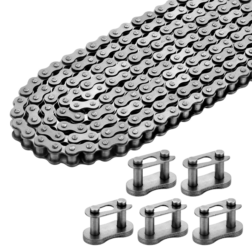 ANSI #40 Roller Chain, 10 Feet 240 Links with 5 Connecting Links, 1/2 Inch Pi...
