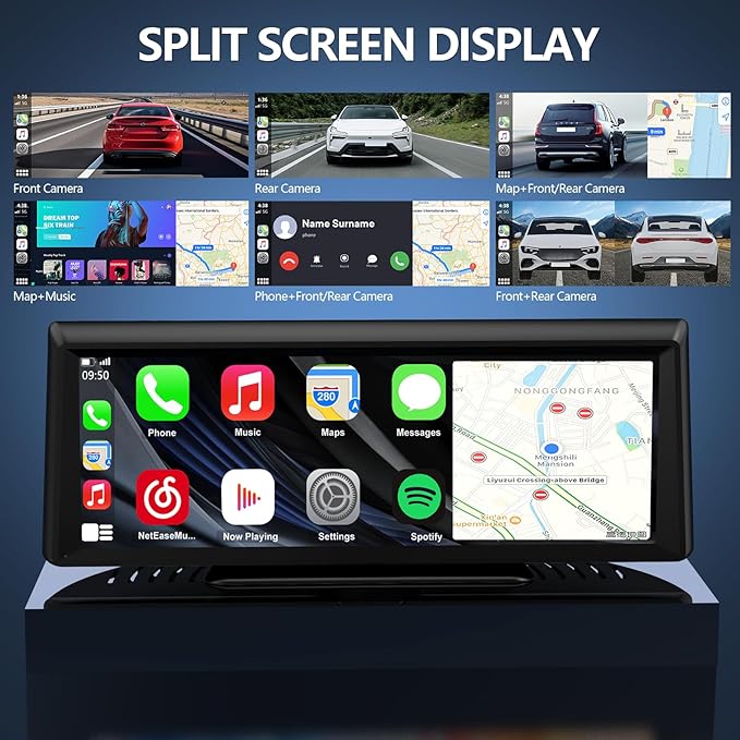 Wireless CarPlay Screen with 2K Dash Cam, 8.1" Portable Touchscreen Car ...