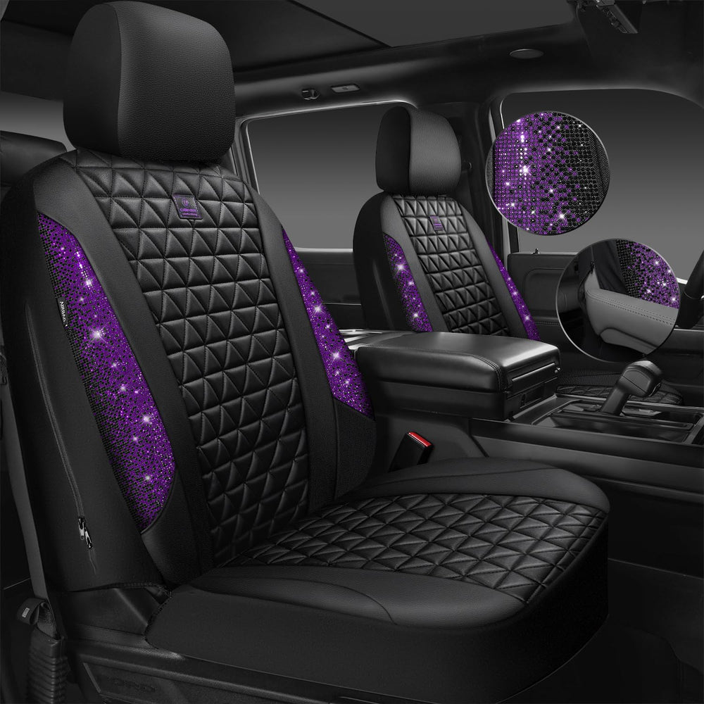 CAR PASS Bling Diamond Leather Car Seat Covers Full Seats Interior Sets, Wate...