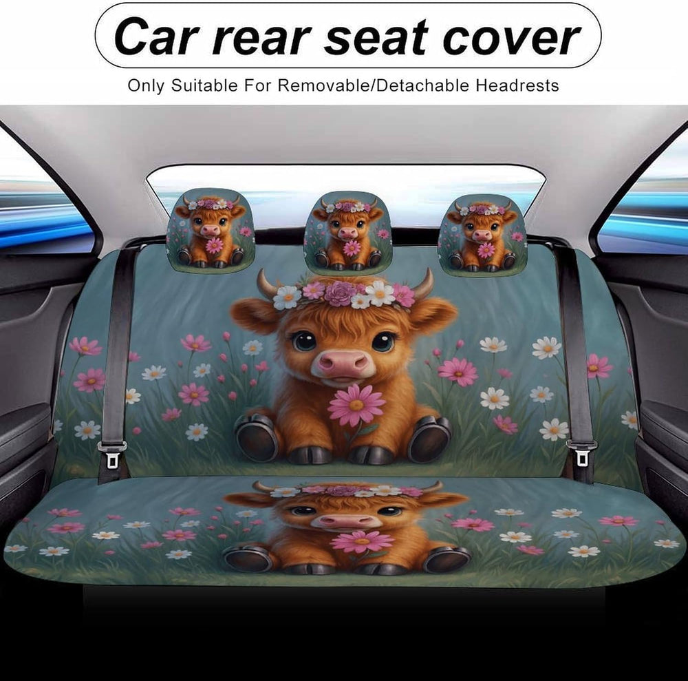 Highland Cow Pattern Car Seat Covers, Trendy Universal Car Seat Protector Ful...