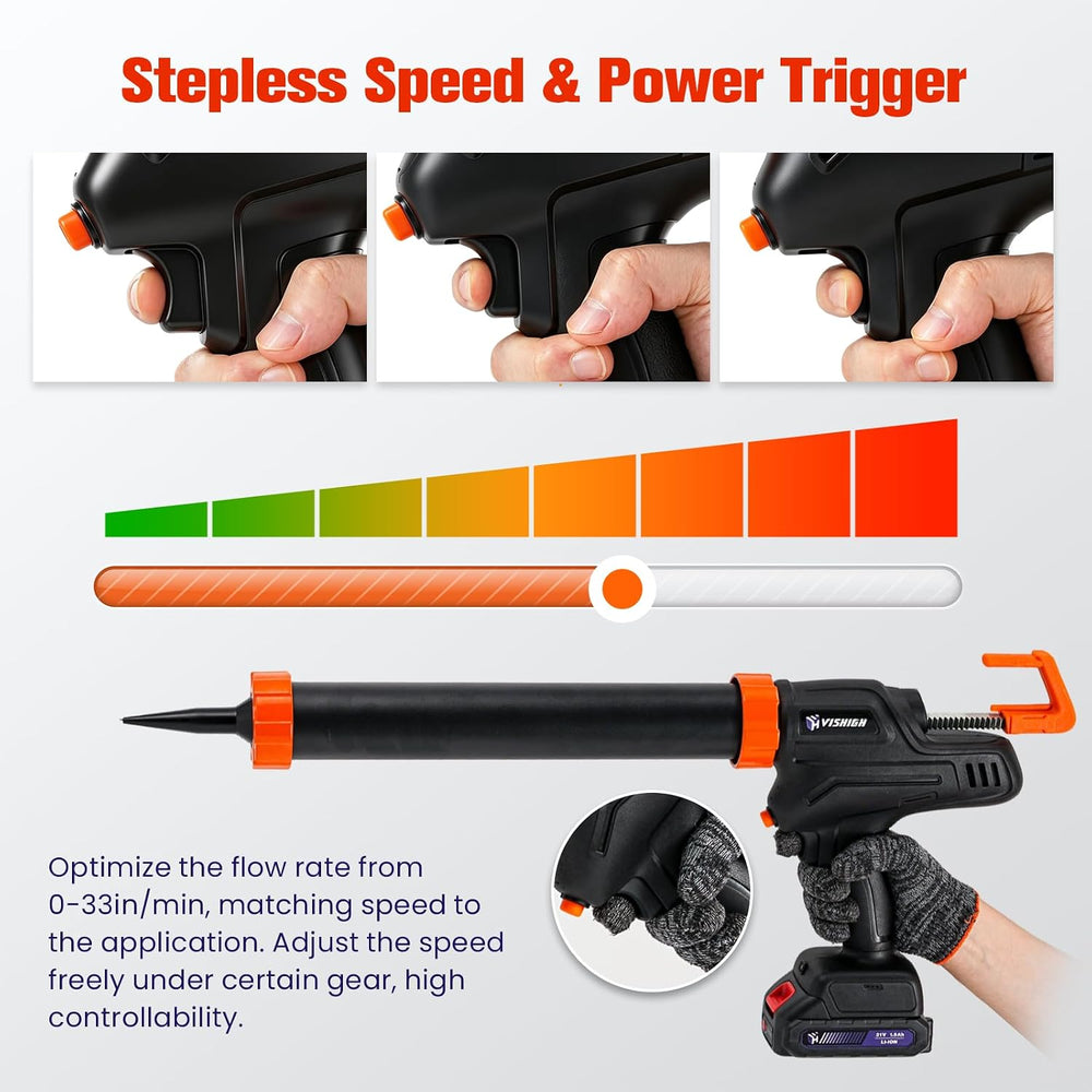 VISHIGH Cordless Caulking Gun, 21V Electric Caulk and Adhesive Gun