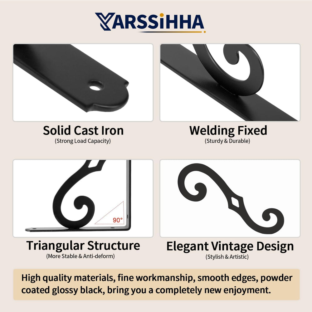 Yarssihha 10 Inch Decorative Shelf Brackets, 6 Pack Wall Mounted Metal Shelvi...