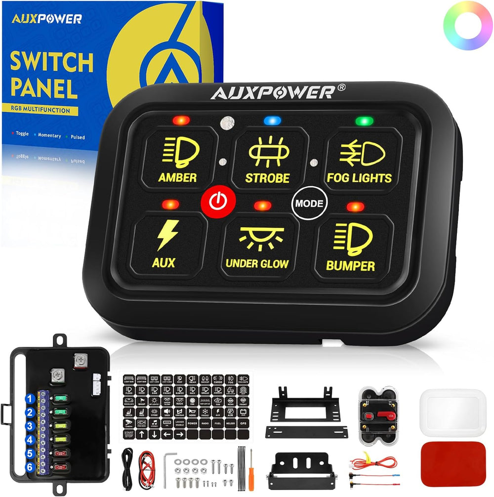 Auxpower 6 Gang Switch Panel Toggle Momentary Pulsed Led Switch Panel RGB