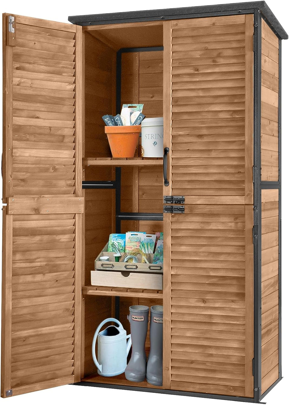 Outdoor Storage Shed Garden Cabinet with Strong Iron Frame Large Garden Shed ...
