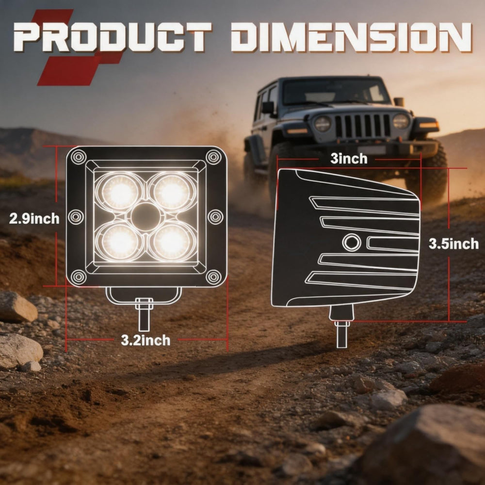 3 Inch LED Pod Lights, 2-Pack 100W CREE LED Cubes Offroad Ditch Lights