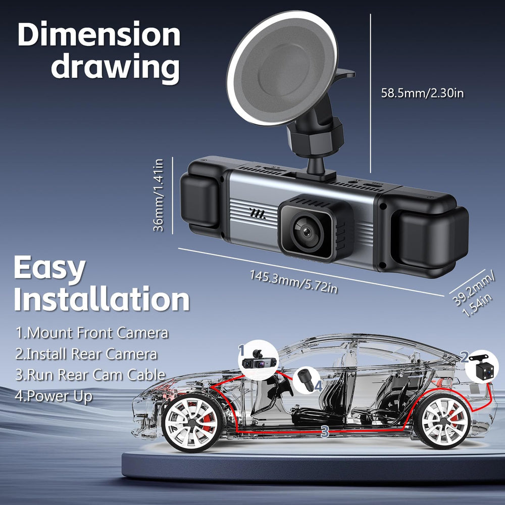 4 Channel 360ยฐ Dash Cam Front and Rear Inside, 64GB Card Included