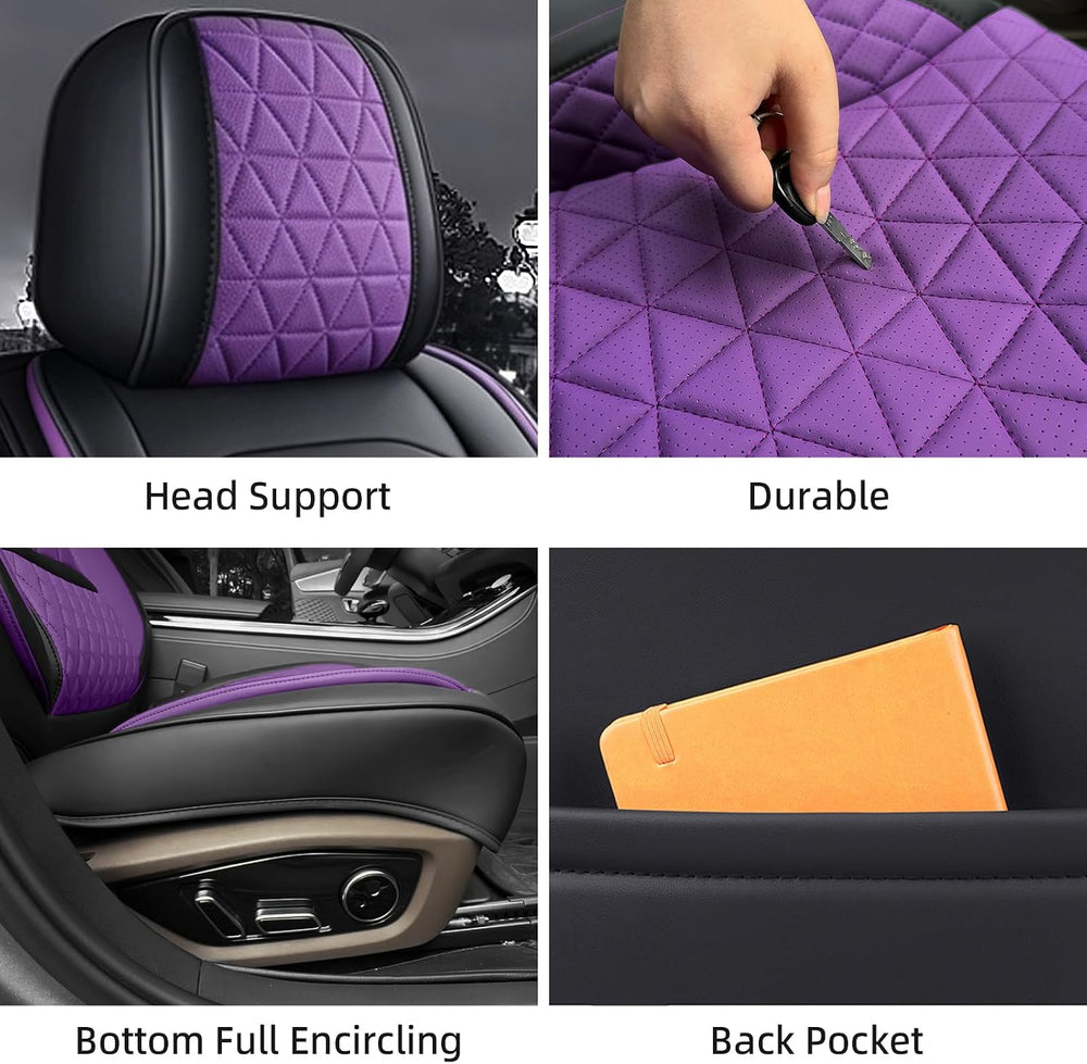 Pruple Leather Car Seat Covers Full Set Women Luxury Non-Slip Seat Covers