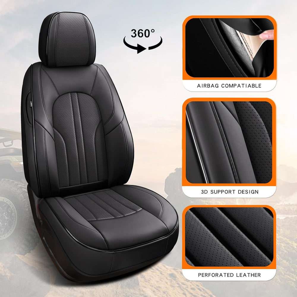 MINGBRON Car Seat Cover Full Set, Leather Car Seat Cover, Waterproof Seat Cov...