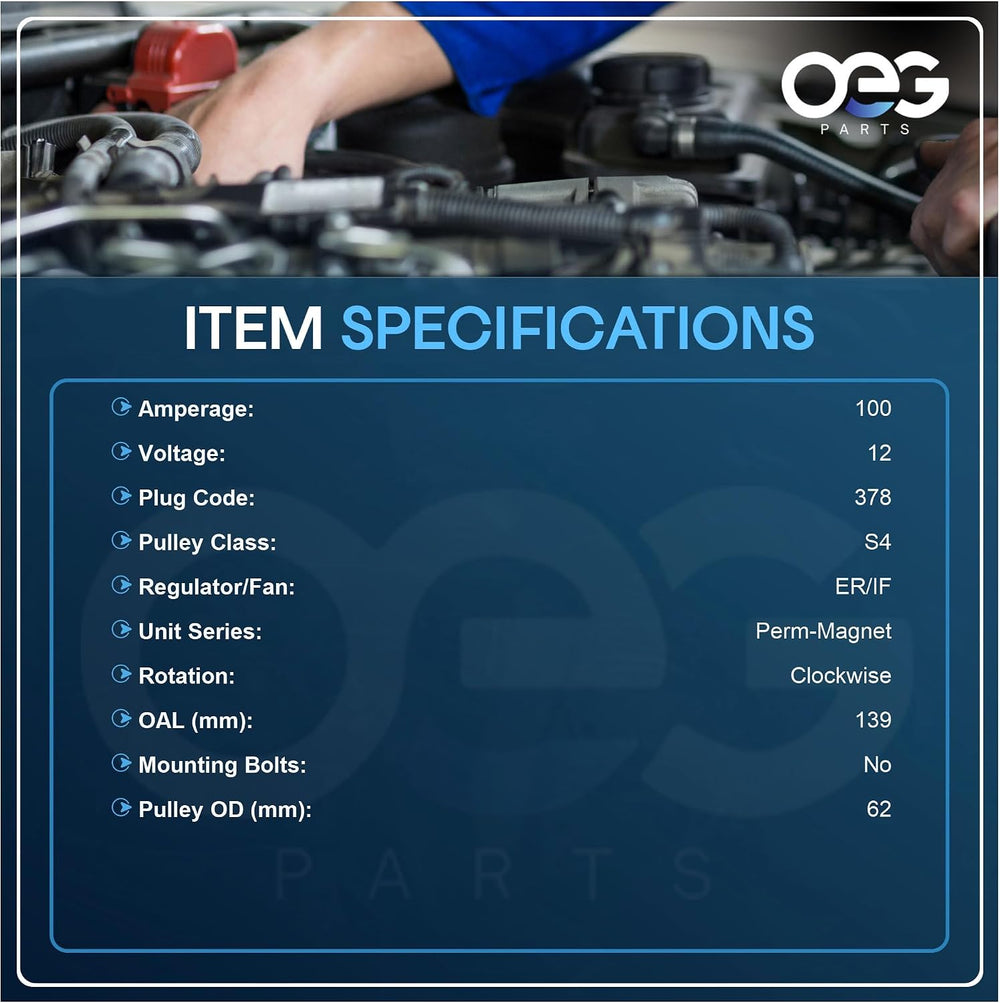 OEG Parts 100A Alternator Fits Chrysler PT 2.4L 2006-10 Non-Turbo