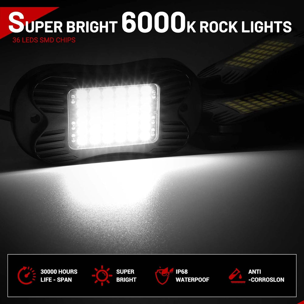 SHINIGHT 24 Pods White Rock Lights 6000K Pure White Super Bright Underglow Li...