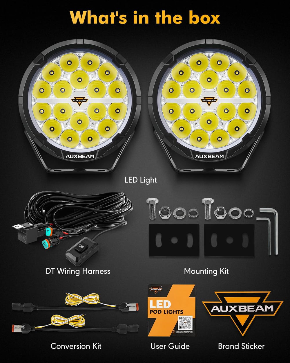 Auxbeam RAY-L Series 7-Inch Round Offroad Lights LED Light Bar 2-Pack