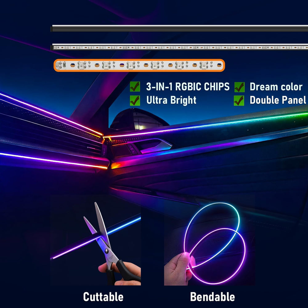 Car LED Strip Lights, Interior Acrylic LED Lights for Car with Dynamic Rainbo...