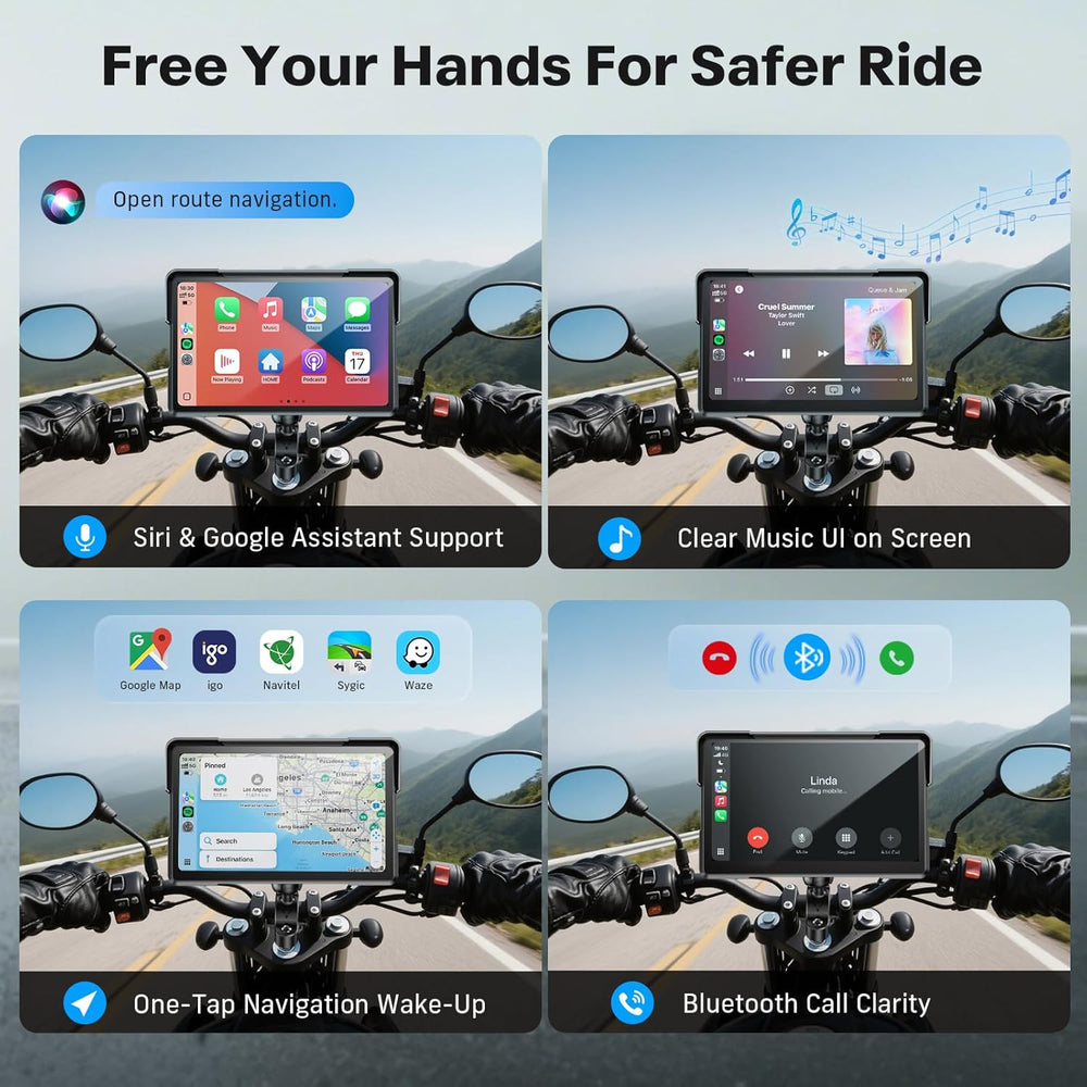 7 Inch Wireless Motorcycle Carplay GPS Navigation System with Apple Carplay a...