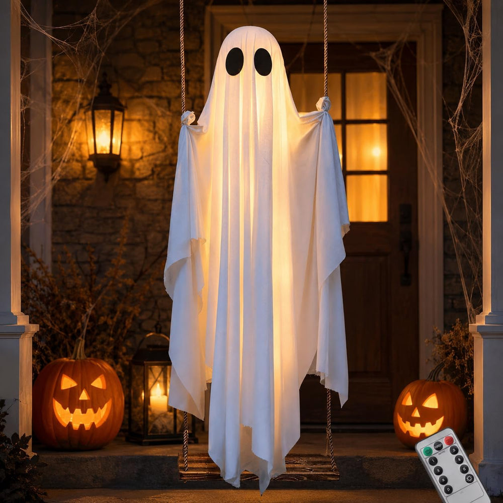 Halloween Hanging Swinging Ghost, 5 FT Light Up Ghost Porch Decor with IP65 R...