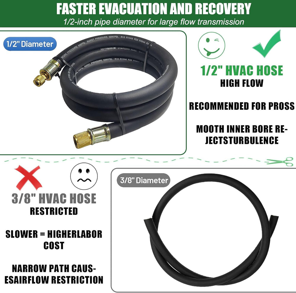 1/2" High Flow Vacuum Hose for Refrigeration, 6FT, 1/2" x 1/4"...