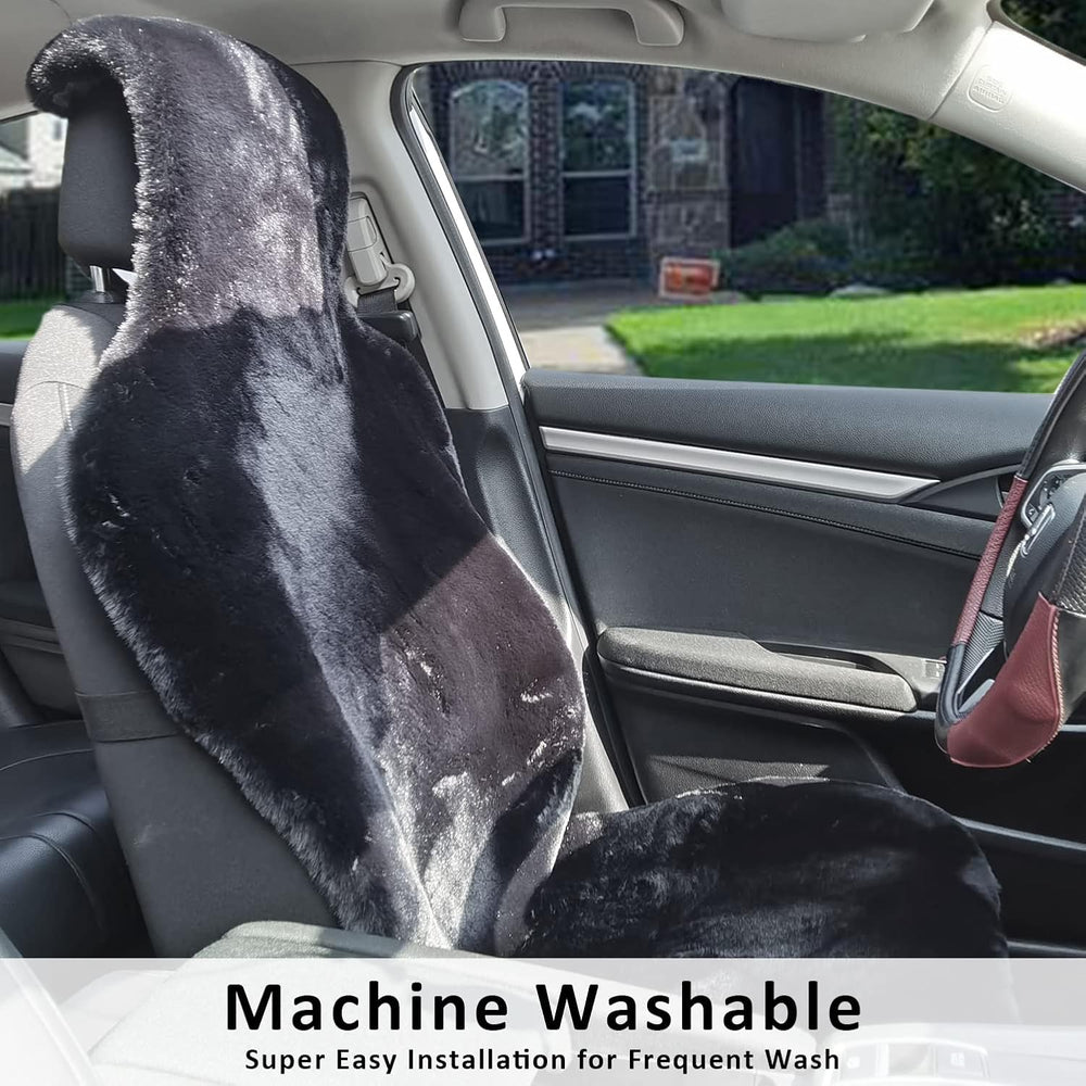 Champlus Fur Car Seat Cover for Front Seat, Faux Sheepskin Automotive Cushion...