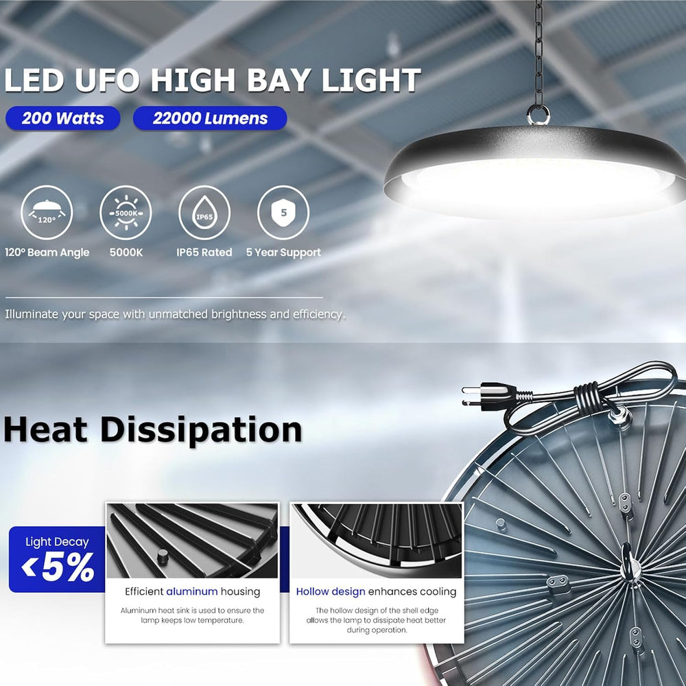 8Pack 200W UFO LED High Bay Light,30000lm 6000K Daylight 2000W Equivalent wit...