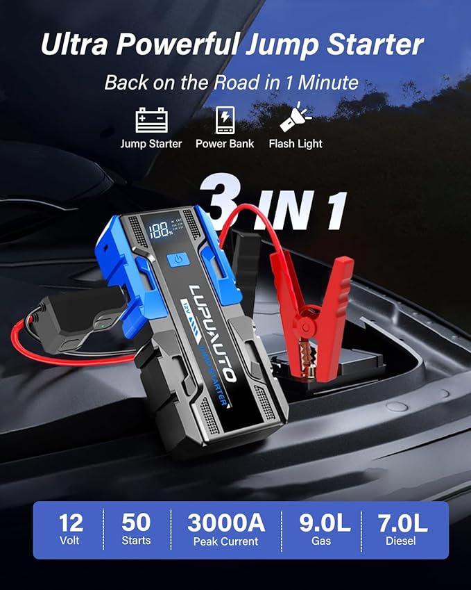 3000A Jump Starter, Portable Car Battery Jump Starter
