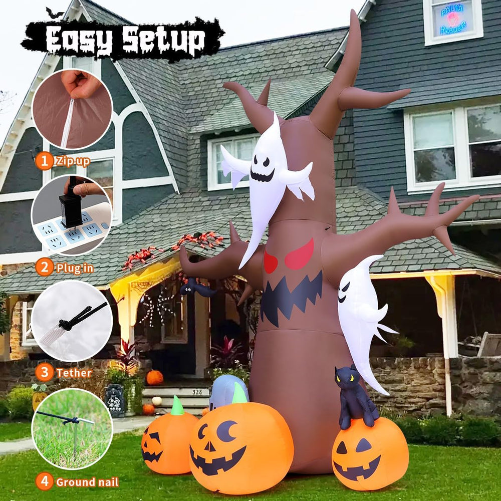 GOOSH 12 FT Halloween Inflatables Tree Outdoor Decorations Blow Up Yard Scary...