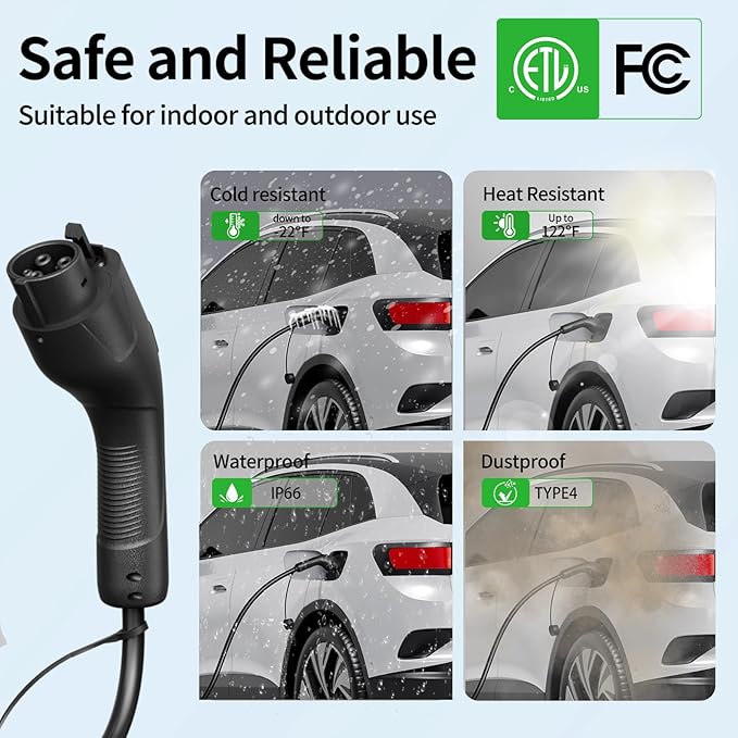 Level 2 EV Charger w/App Control: 32A 240V 7.68kW Fast Charging, NEMA 14-50
