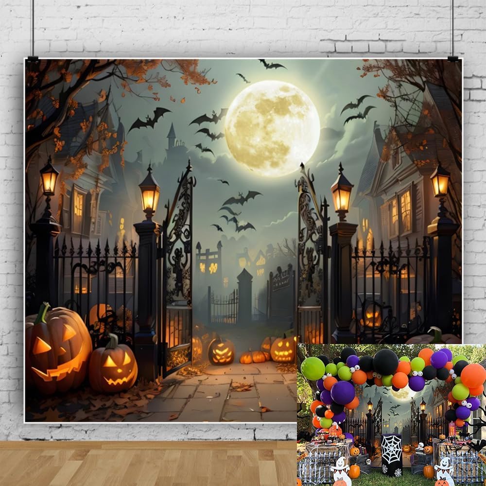 10x8ft Halloween Backdrop for Halloween Party Decorations Scary Full Moon Nig...
