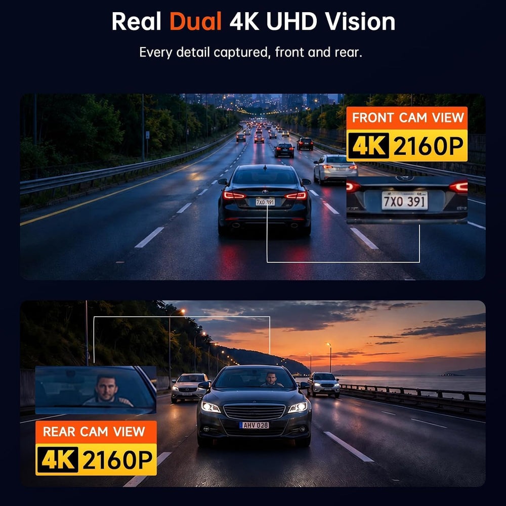 Dashcam Front and Rear Camera, 4K Dash Cam with 64GB Card, Black