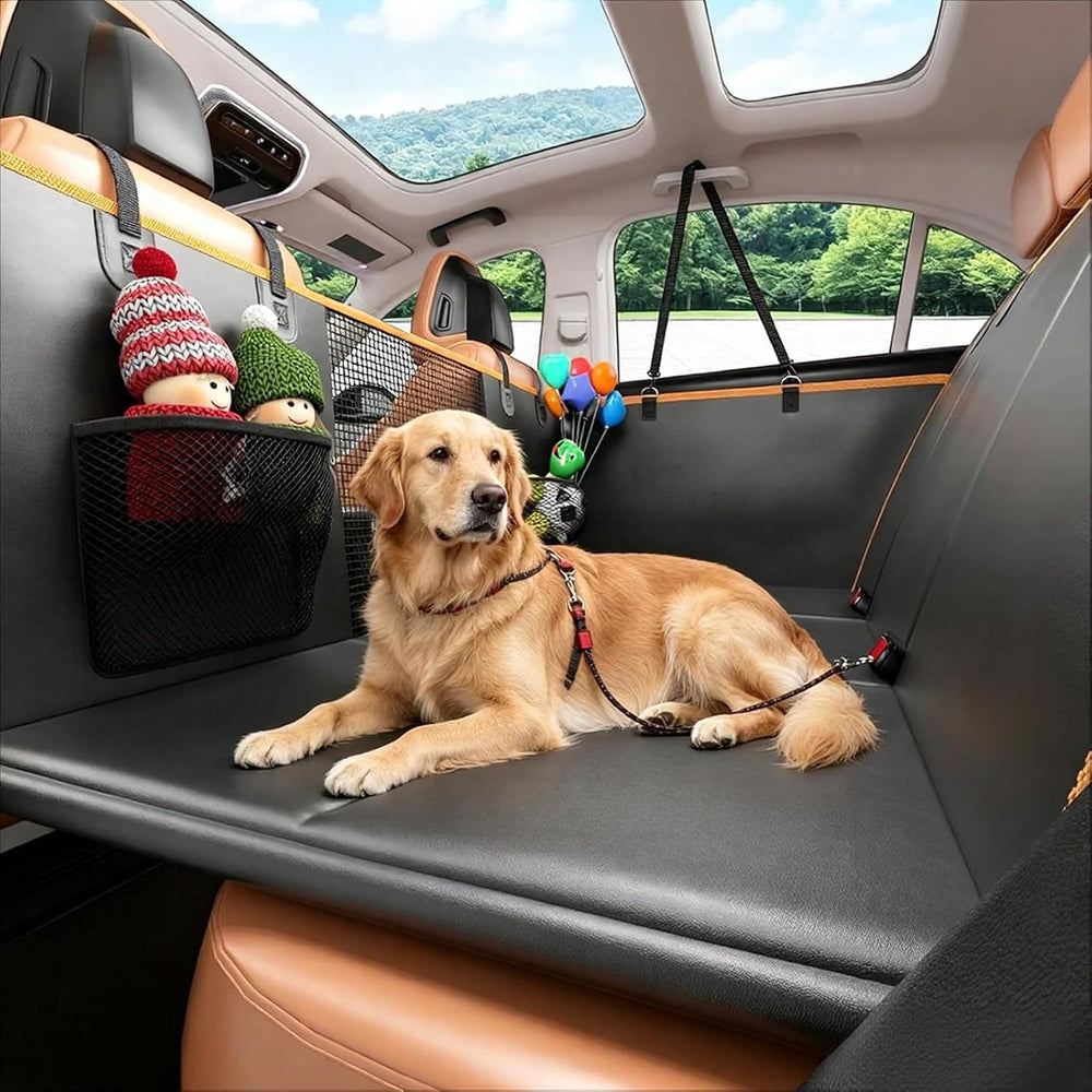 Hard Bottom Dog Car Seat Cover for Back Seat, PU leather, 45% extra space
