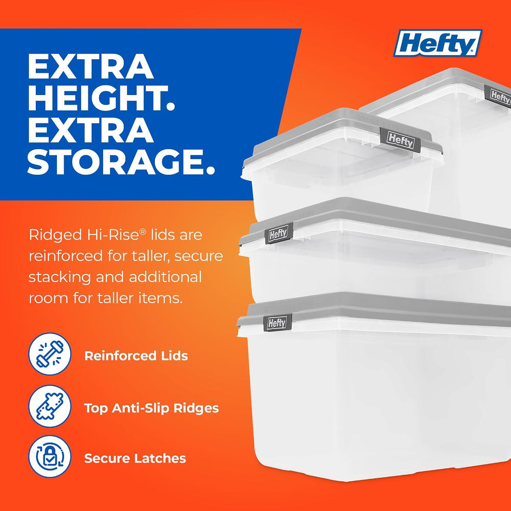 Hefty 72 Qt Hi-Rise Storage Bin with Lid, Stackable Plastic Storage Container...