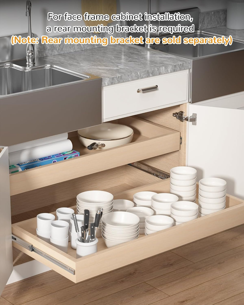 Chibery 14" Side Mount Soft Close Drawer Slides, Full Extension, 10 Pairs