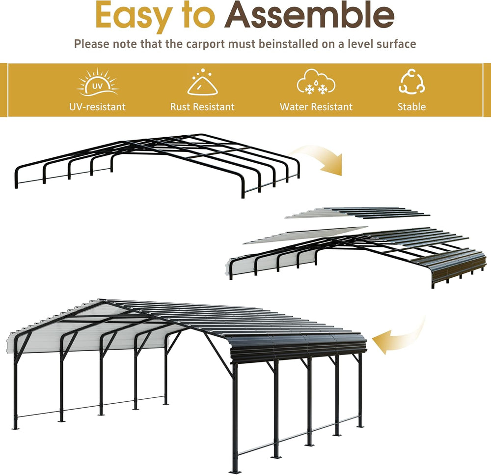 Carport, Heavy Duty Carport Canopy with Galvanized Steel Roof and Frame, Meta...