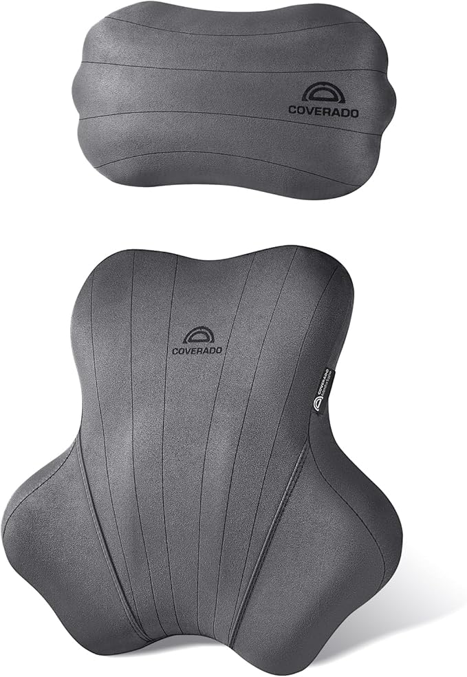 Coverado Car Lumbar Support Pillow and Car Neck Pillow Kit, Ergonomic Design