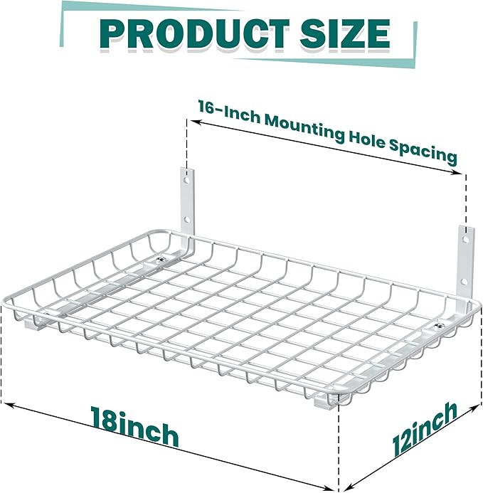 EVERHANGER Garage Wall Shelves 12x18 Inch, Wall Mounted Storage Shelf, Metal