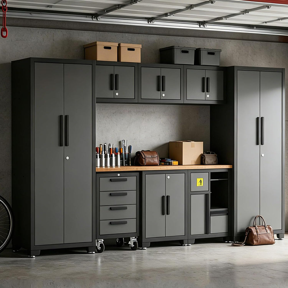Torin Garage Storage Cabinets System, 9-Pcs Workshop Cabinet Set in Black