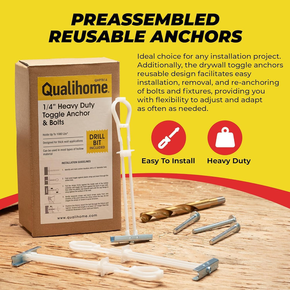 1/4โ-20 Quick Easy Heavy Duty Toggle Anchors with Bolts - Hollow Wall Anchors...