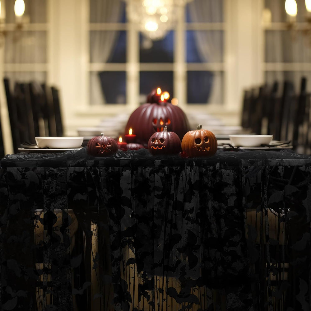 Lounsweer 6 Pcs Black Halloween Table Runner 10ft Bat Cheesecloth Tulle