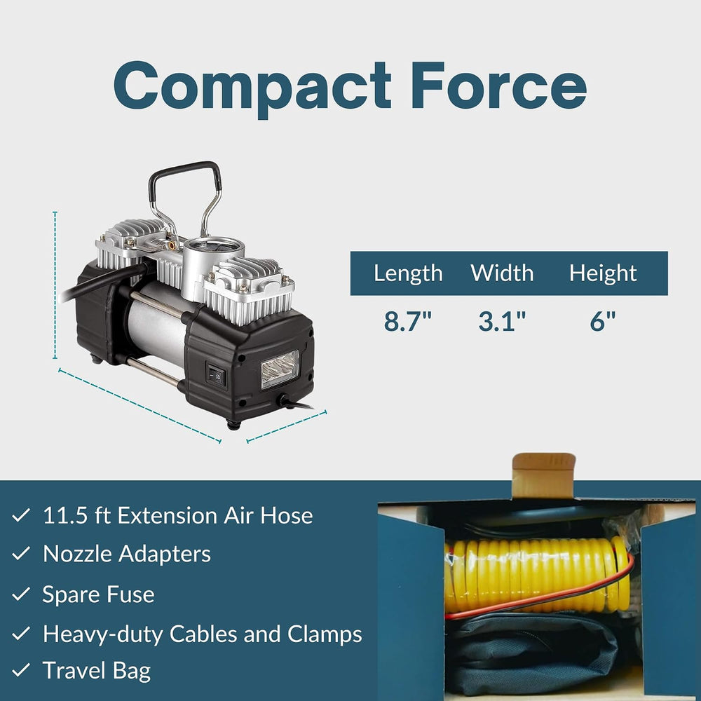 Asani 12V Air Compressor, 150 PSI Portable Double Cylinder Tire Inflator