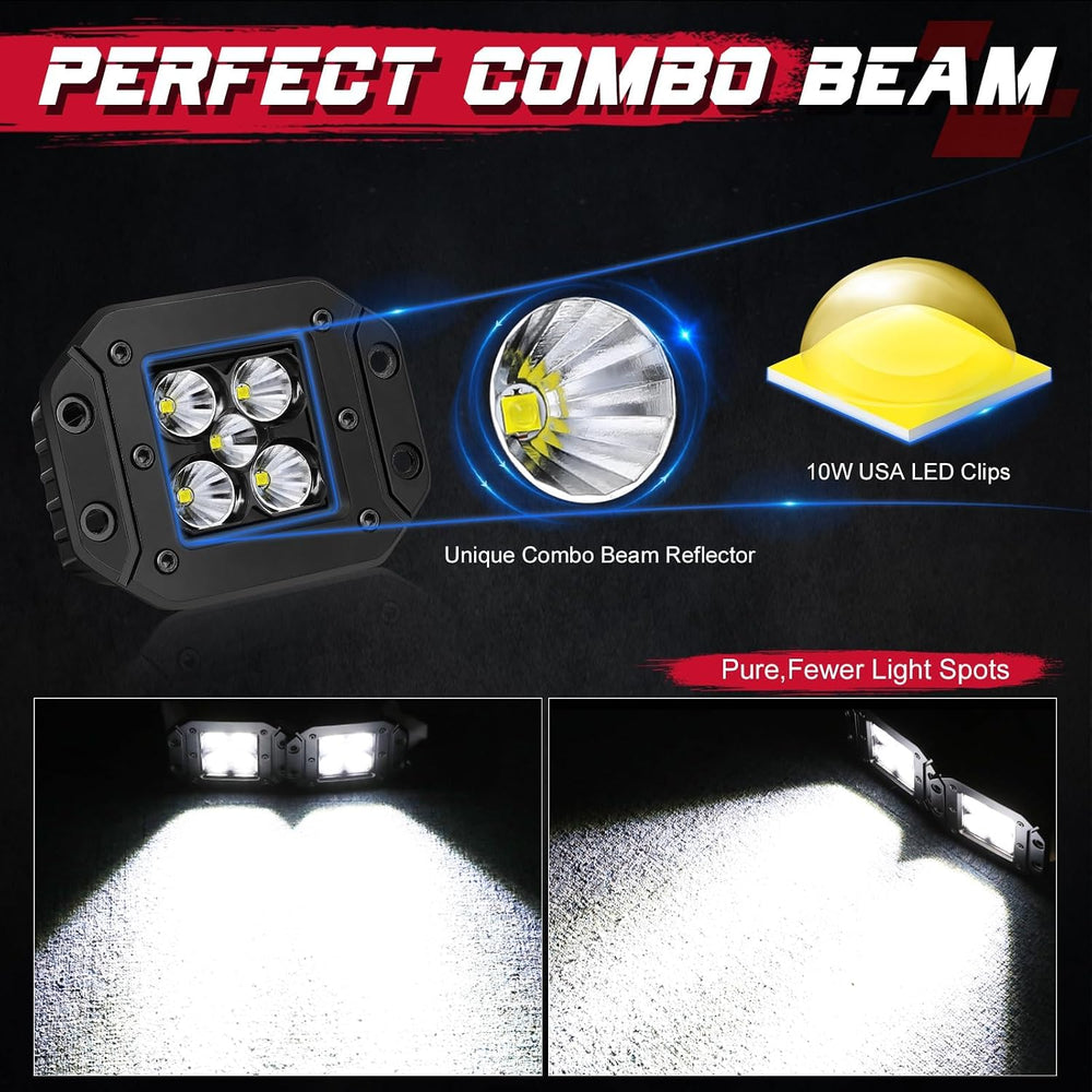 OFFROADTOWN 5 Inch 100W Flush Mount LED Cubes Offroad Reverse Fog Lights