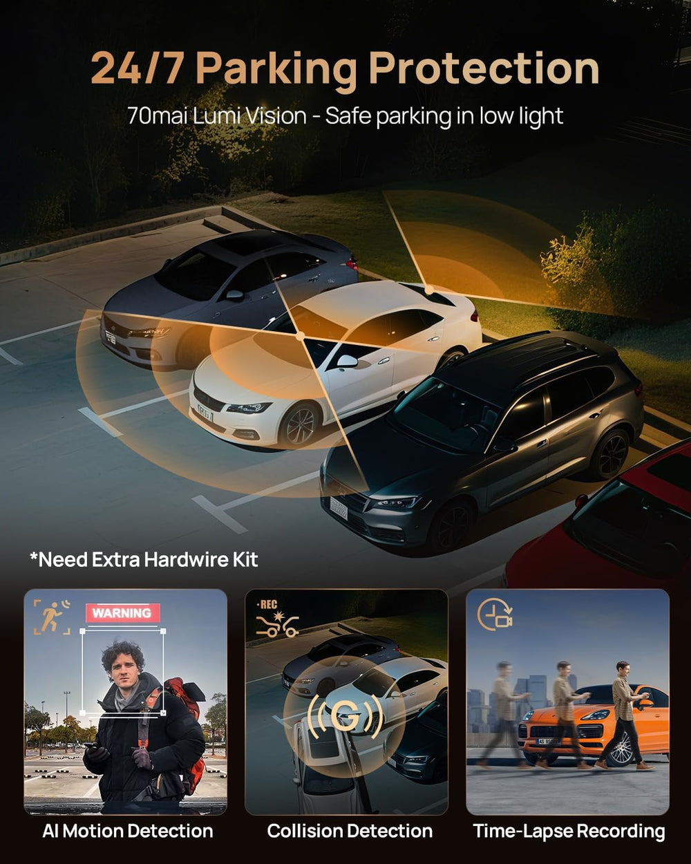 70mai 4K T800 3 Channel Dash Cam, Dash Cam Front and Rear Inside(2160P+2160P+...