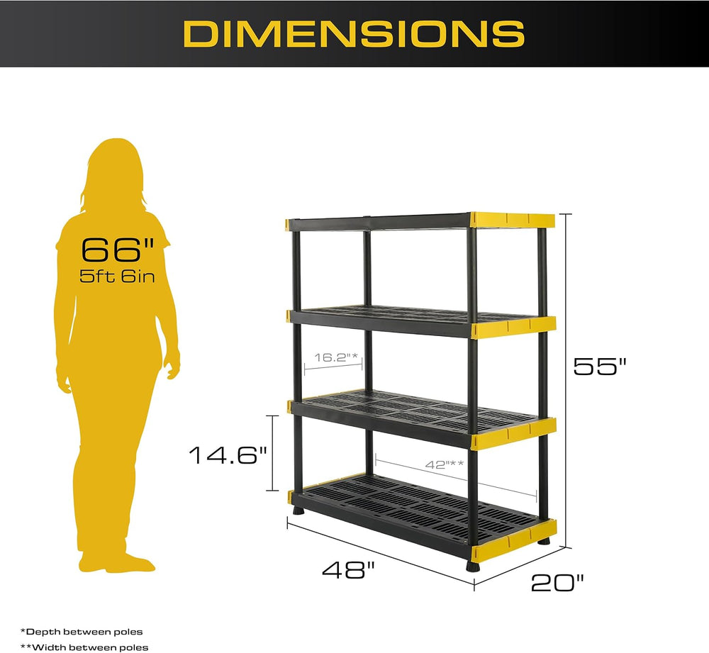 CX Heavy Duty 4-Tier Garage Storage Shelves + 8-pack 27-Gallon Bins & Lids