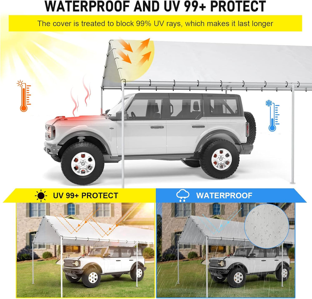 10 x 20 Ft Carport Replacement Canopy Cover Garage Top Tent Shelter Tarp with...