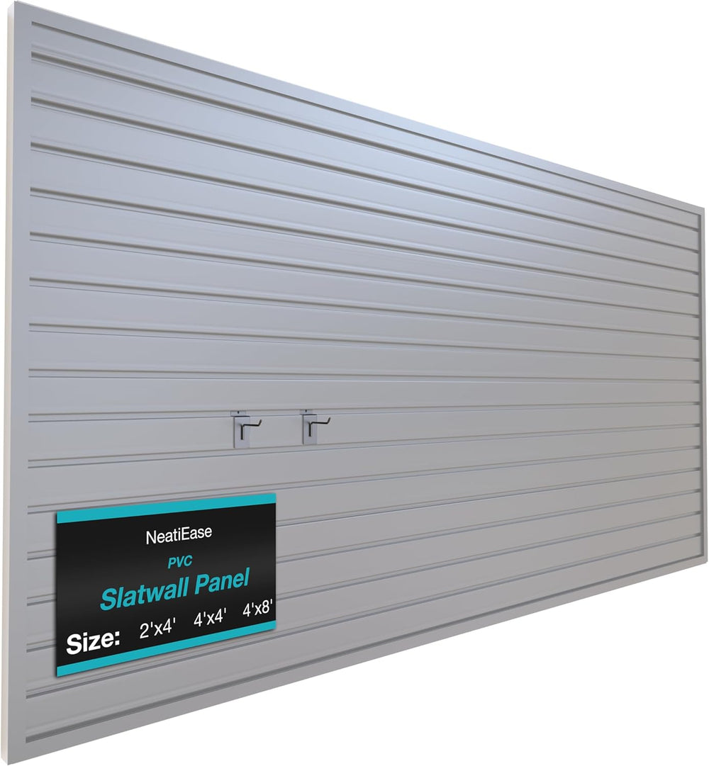 NeatiEase Slatwall Panel Wall Storage Systems, 4 x 8ft Slat Wall Paneling Gar...