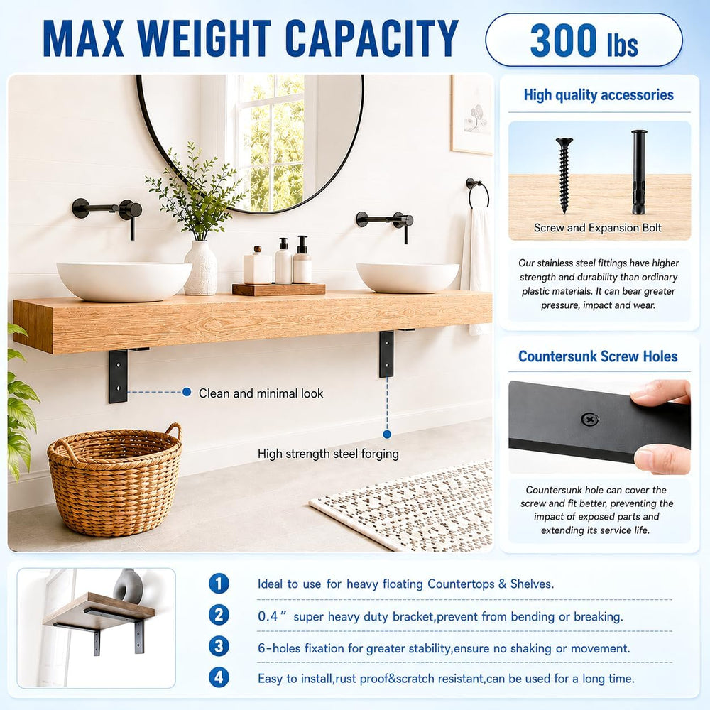 WINKER Countertop Support Bracket 3 Pack Heavy Duty 3/8" Thick Hidden L ...