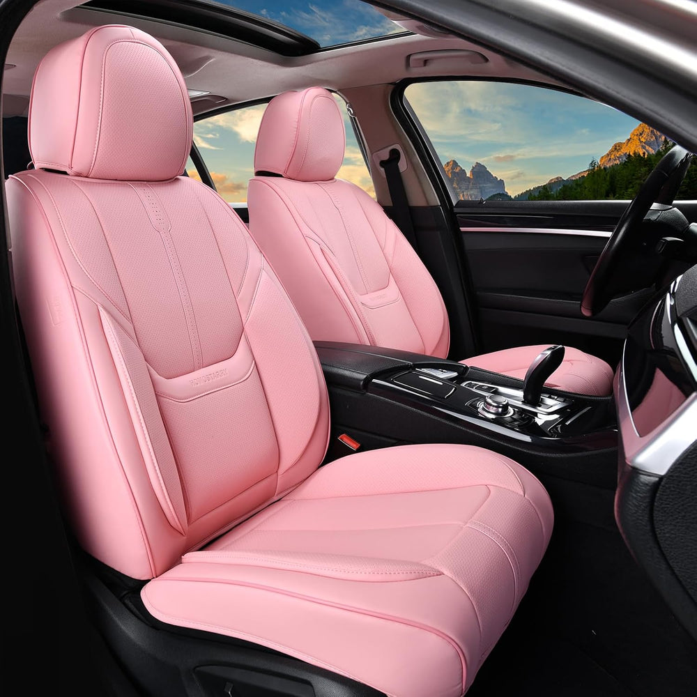 Pink Leather Car Seat Cover for Front Pair, Anti-Slip Universal