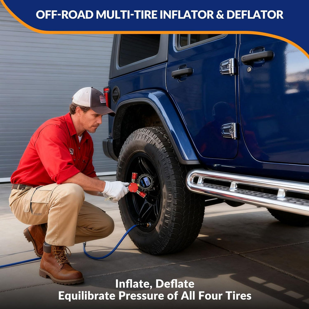 MILADO 4 Way Tire Inflator, Simultaneously Inflate or Deflate 4 Tires