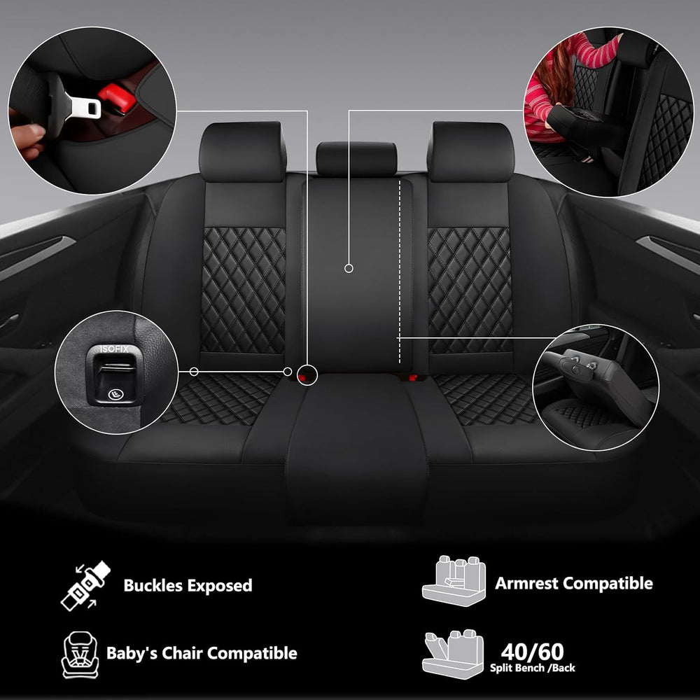 Black Faux Leather 5-Seat Car Seat Covers Full Set