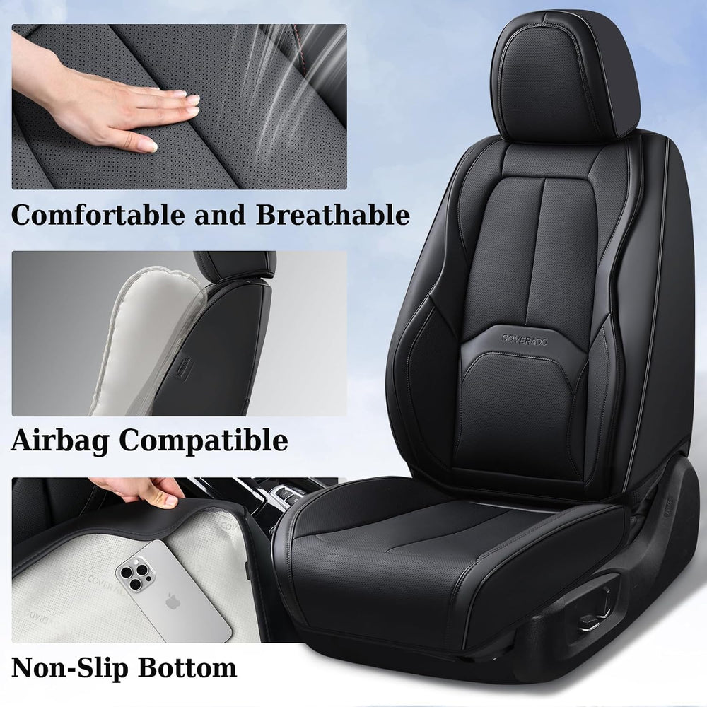 Coverado Car Seat Covers Full Set, Premium Nappa Leather Seat Covers for Car,...
